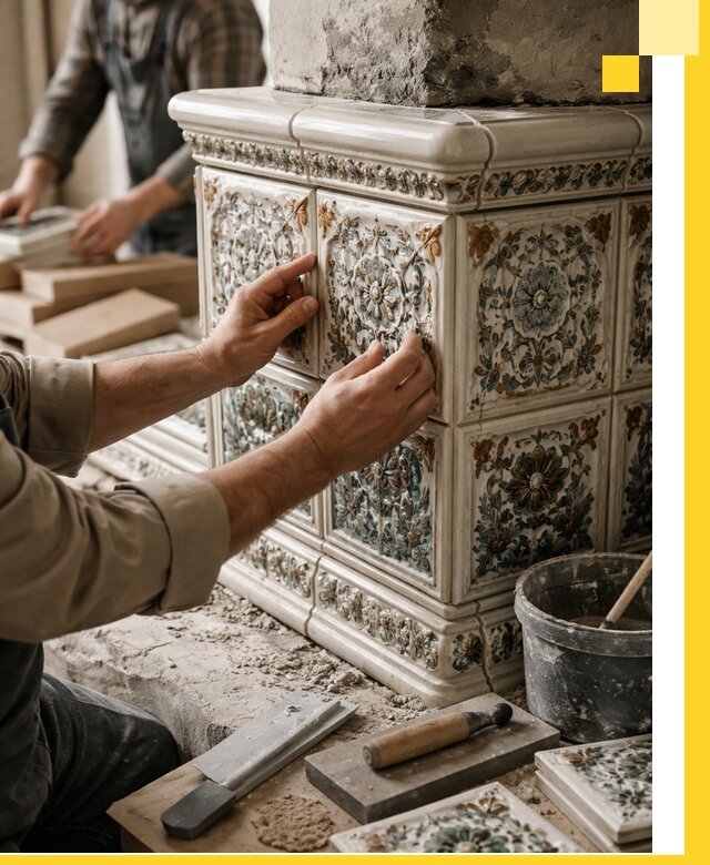 Изразцовые камины под ключ в Клине: проект и монтаж