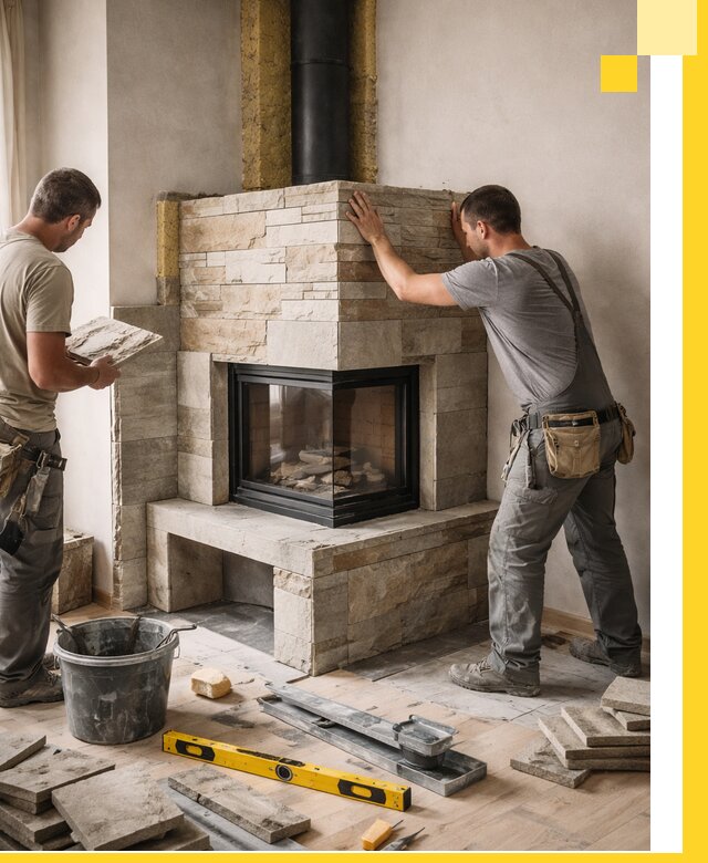 Угловые камины под ключ проект, монтаж и отделка в Клине