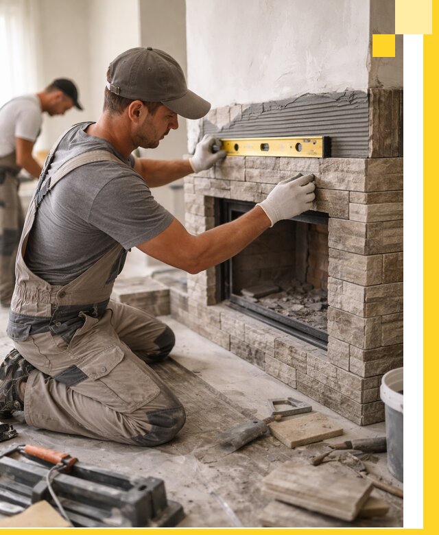 Облицовка каминов в Клине, монтаж и отделка натуральным камнем