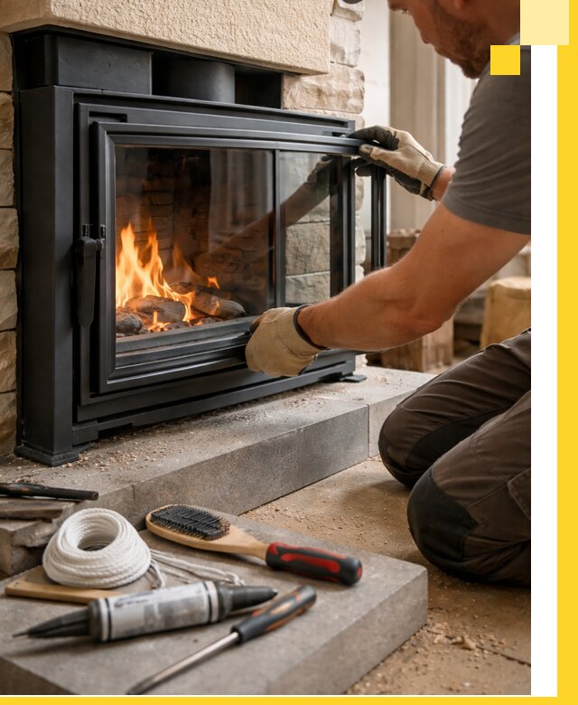 Производство, монтаж и доставка каминов со стеклом в Клине