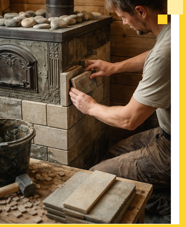 Облицовка банных печей в Клине профессиональная отделка