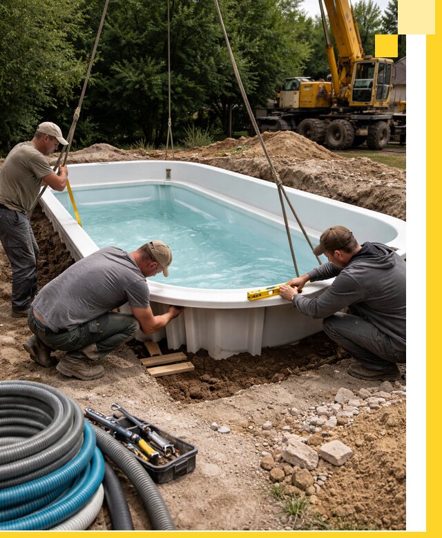 Установка и монтаж композитных бассейнов под ключ в Клине