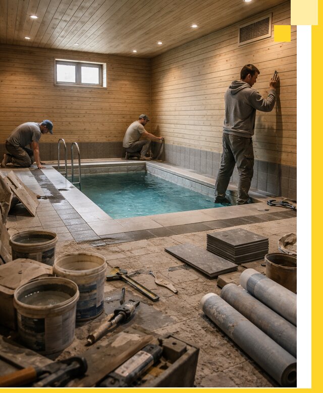 Строительство бани с бассейном и сауной под ключ в Клине