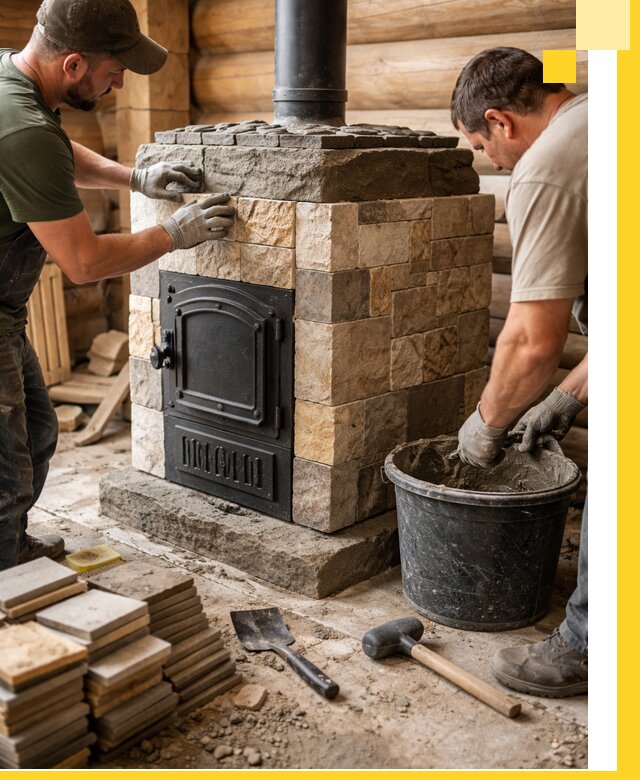 Облицовка банной печи под ключ в Клине: камень и плитка