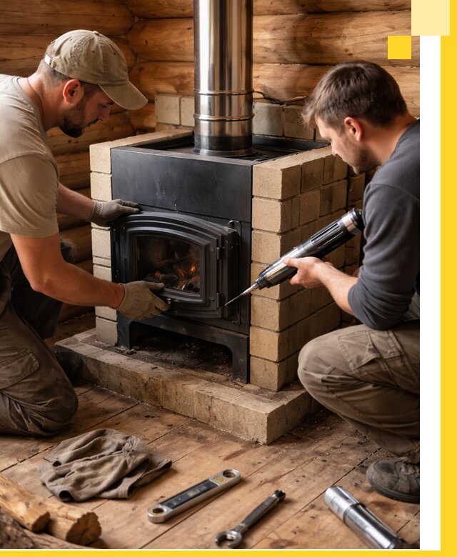 Монтаж и установка печи в бане под ключ с гарантией в Клине