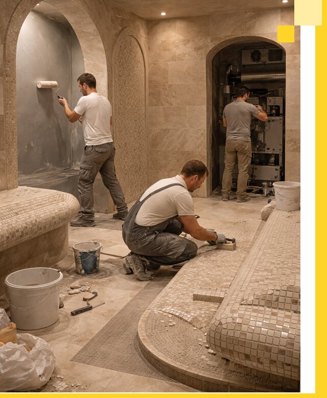 Строительство бани с хамамом и бассейном под ключ в Клине