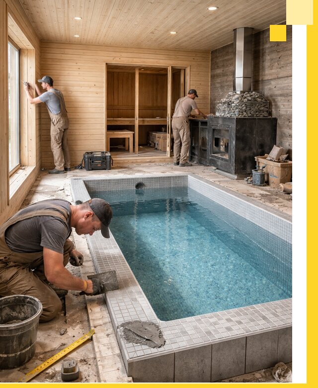 Проект бани с бассейном и сауной в Клине под ключ