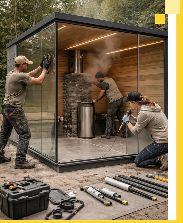 Проектирование и строительство стеклянных бань в Клине