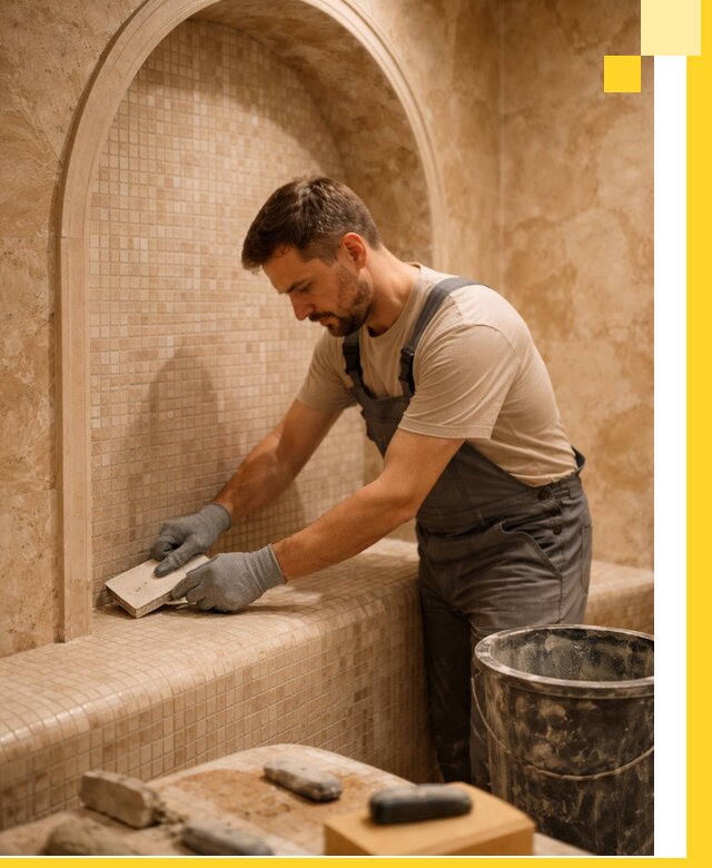 Профессиональная отделка хамамов с мозаикой под ключ в Клине