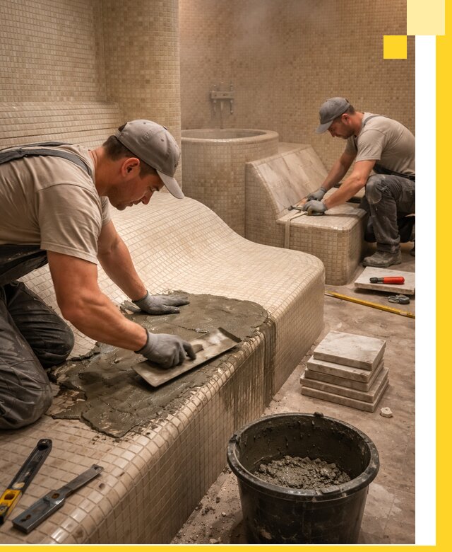 Лежаки для хамама под ключ в Клине, проект и монтаж