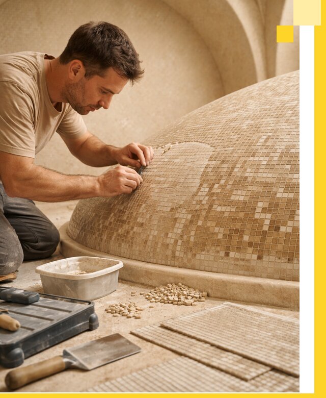 Профессиональная укладка мозаики для хамама под ключ в Клине