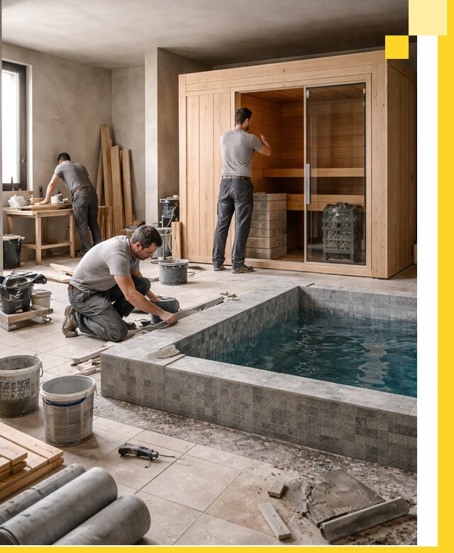 SPA зоны под ключ с бассейном сауной и печью в Клине